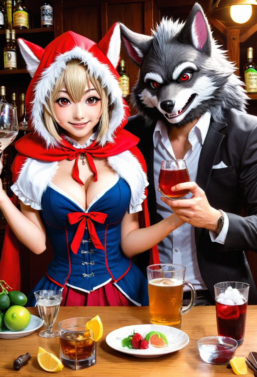 A doujinshi cover with a The werewolf of the bartender and the guest's Red Riding Hood, furry, kemono, with some elements of comedy manga,
