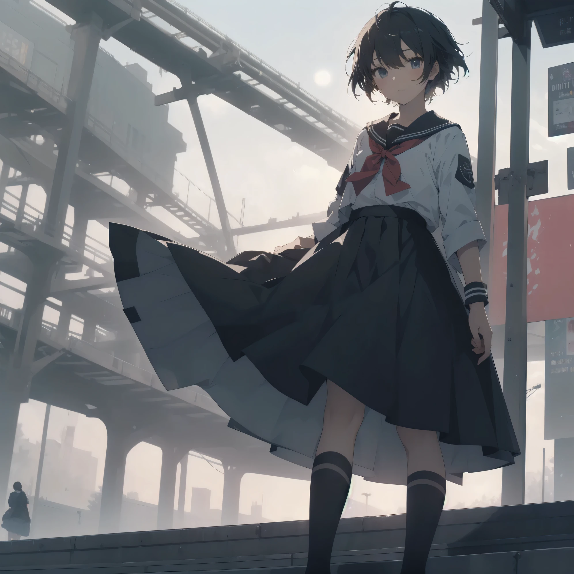 ultra-absurdres-Top quality by artist God, ultra-detailed, high resolution, anime moe artstyle, best anime 8k konachan wallpaper, pixiv contest winner, pool:2810, perfect anatomy,break, 1girl, (Please draw a girl walking sleepily to school alone. )break,(Solo,little female, 13-year-old:1.3),Full limbs, complete fingers,a junior high school student, (very short hair), short cut, flat chest, , small butt, small black eyes, beautiful detailed eyes, well-proportioned iris and pupils, expressive eyes, highres detailed hair, soft expression, salor school_uniform, sailor collar, serahuku, bow, pleated skirt,(Detailed Lighting), (Detailed background), in the School commute route. break,super detailed skin, Best cinematic lighting powered by famous artist, 8k,beauty illustration,photoshop_(medium),very aesthetic,break,((artist:kotorai )), artist:clamp ,artist:carnelian ,artist:kantoku ,
