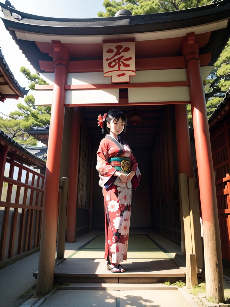 Japanese woman kimono shrine