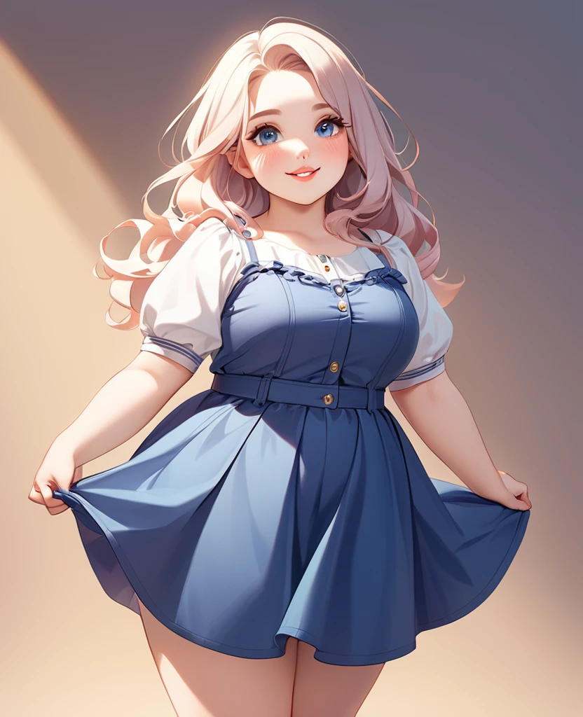 1 girl,slim and cute, very beautiful. Lana stands with a playful smile, her plump lips are slightly parted. She's wearing a maid dress with a short skirt, which shows off her plump thighs and firm butt, paired with sheer black stockings and thong. full length, erotic pose