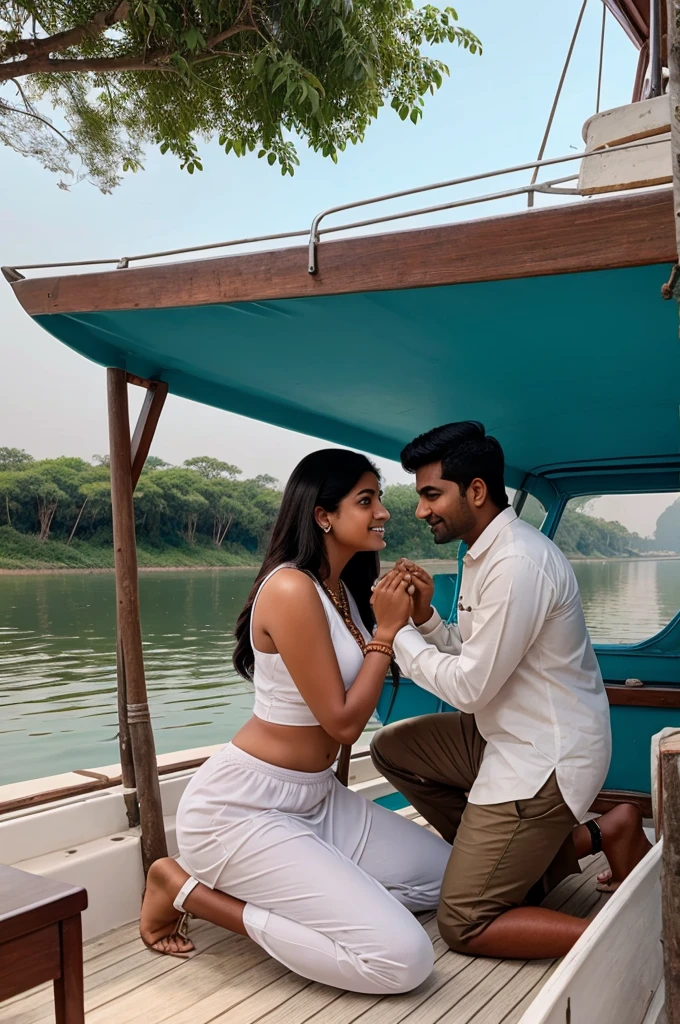 Indian man proposing women on boat
