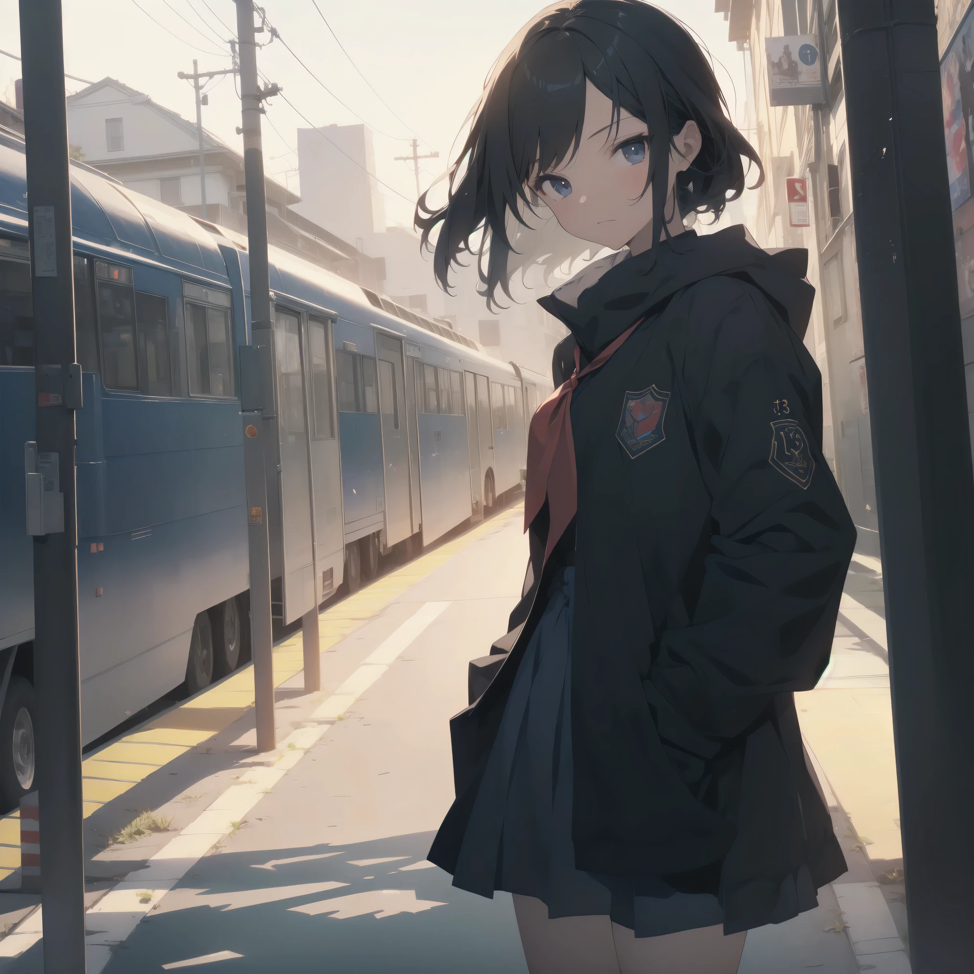 ultra-absurdres-Top quality by artist God, ultra-detailed, high resolution, anime moe artstyle, best anime 8k konachan wallpaper, pixiv contest winner, pool:2810, perfect anatomy,break, 1girl, (Please draw a girl walking sleepily to school alone. )break,(Solo,little female, 13-year-old:1.3),Full limbs, complete fingers,a junior high school student, (very short hair), short cut, flat chest, , small butt, small black eyes, beautiful detailed eyes, well-proportioned iris and pupils, expressive eyes, highres detailed hair, soft expression, salor school_uniform, sailor collar, serahuku, bow, pleated skirt,(Detailed Lighting), (Detailed background), in the School commute route. break,super detailed skin, Best cinematic lighting powered by famous artist, 8k,beauty illustration,photoshop_(medium),very aesthetic,break,((artist:kotorai )), artist:clamp ,artist:carnelian ,artist:kantoku ,