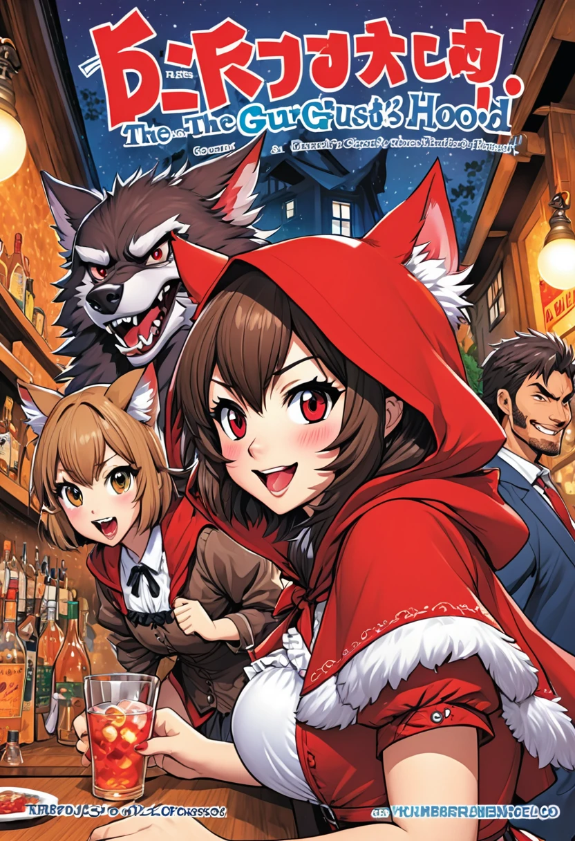 A doujinshi cover with a The werewolf of the bartender and the guest's Red Riding Hood, furry, kemono, with some elements of comedy manga,
