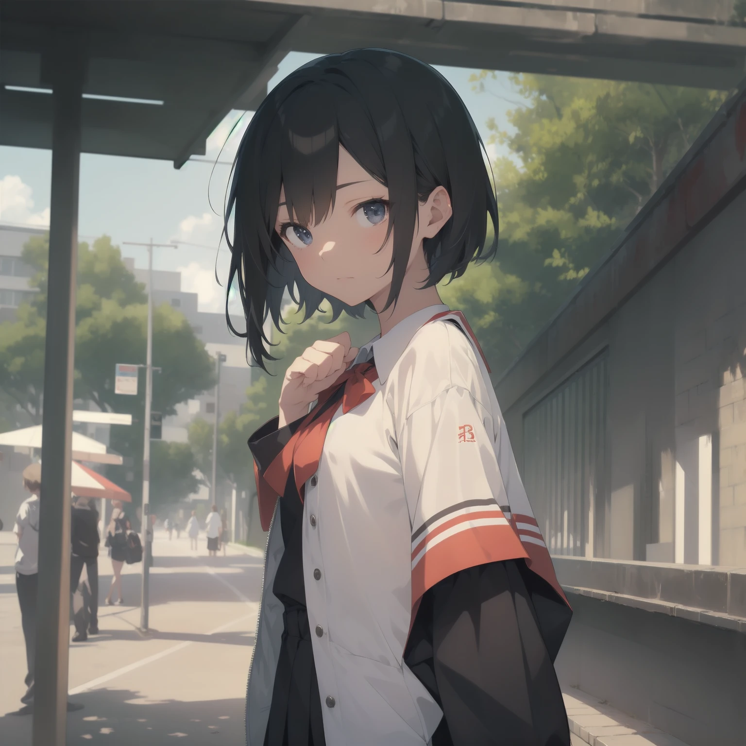 ultra-absurdres-Top quality by artist God, ultra-detailed, high resolution, anime moe artstyle, best anime 8k konachan wallpaper, pixiv contest winner, pool:2810, perfect anatomy,break, 1girl, (Please draw a girl walking sleepily to school alone. )break,(Solo,little female, 13-year-old:1.3),Full limbs, complete fingers,a junior high school student, (very short hair), short cut, flat chest, , small butt, small black eyes, beautiful detailed eyes, well-proportioned iris and pupils, expressive eyes, highres detailed hair, soft expression, salor school_uniform, sailor collar, serahuku, bow, pleated skirt,(Detailed Lighting), (Detailed background), in the School commute route. break,super detailed skin, Best cinematic lighting powered by famous artist, 8k,beauty illustration,photoshop_(medium),very aesthetic,break,((artist:kotorai )), artist:clamp ,artist:carnelian ,artist:kantoku ,