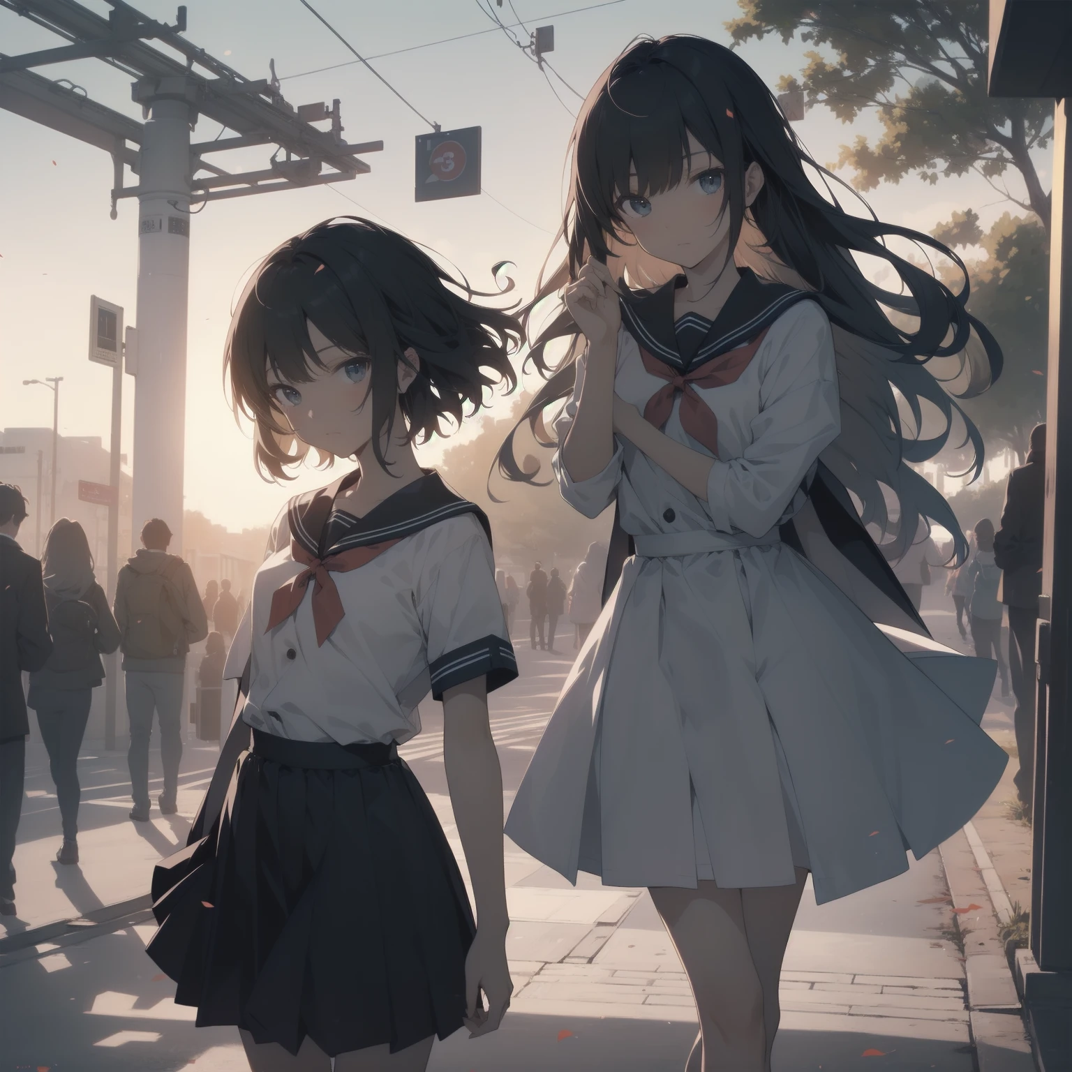 ultra-absurdres-Top quality by artist God, ultra-detailed, high resolution, anime moe artstyle, best anime 8k konachan wallpaper, pixiv contest winner, pool:2810, perfect anatomy,break, 1girl, (Please draw a girl walking sleepily to school alone. )break,(Solo,little female, 13-year-old:1.3),Full limbs, complete fingers,a junior high school student, (very short hair), short cut, flat chest, , small butt, small black eyes, beautiful detailed eyes, well-proportioned iris and pupils, expressive eyes, highres detailed hair, soft expression, salor school_uniform, sailor collar, serahuku, bow, pleated skirt,(Detailed Lighting), (Detailed background), in the School commute route. break,super detailed skin, Best cinematic lighting powered by famous artist, 8k,beauty illustration,photoshop_(medium),very aesthetic,break,((artist:kotorai )), artist:clamp ,artist:carnelian ,artist:kantoku ,
