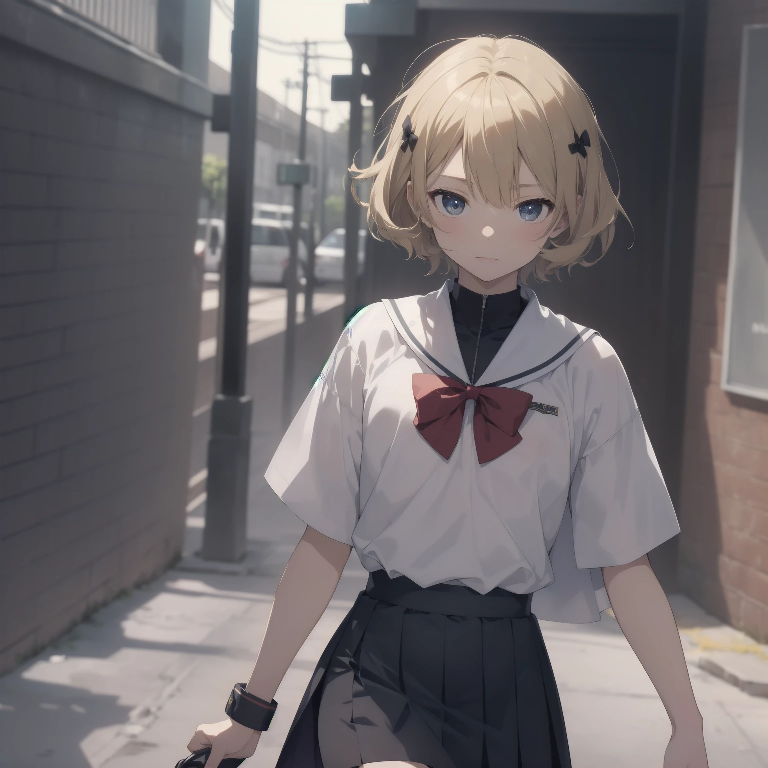 ultra-absurdres-Top quality by artist God, ultra-detailed, high resolution, anime moe artstyle, best anime 8k konachan wallpaper, pixiv contest winner, pool:2810, perfect anatomy,break, 1girl, (Please draw a girl walking sleepily to school alone. )break,(Solo,little female, 13-year-old:1.3),Full limbs, complete fingers,a junior high school student, (very short hair), short cut, flat chest, , small butt, small black eyes, beautiful detailed eyes, well-proportioned iris and pupils, expressive eyes, highres detailed hair, soft expression, salor school_uniform, sailor collar, serahuku, bow, pleated skirt,(Detailed Lighting), (Detailed background), in the School commute route. break,super detailed skin, Best cinematic lighting powered by famous artist, 8k,beauty illustration,photoshop_(medium),very aesthetic,break,((artist:kotorai )), artist:clamp ,artist:carnelian ,artist:kantoku ,