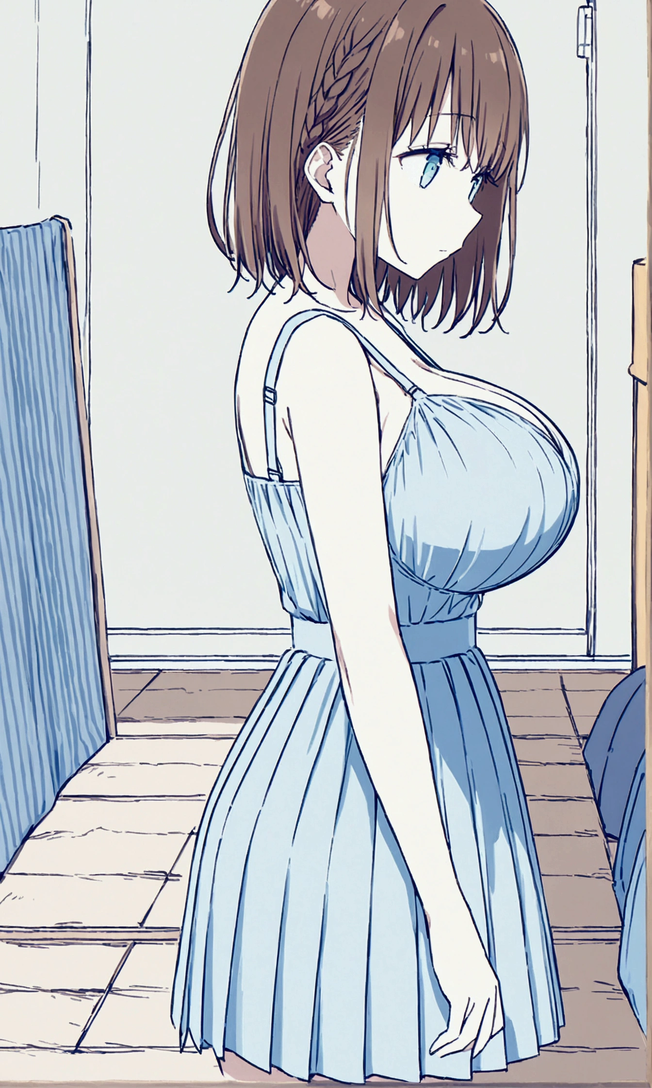 Tawawa on Monday,Ai-chan,netorare,Big Breasts,high school girl,Light blue bra,whole body,Light blue panties,source_アニメ,deep brown hair, cyan eyes,expressionless,shoot from side,Homeless blue tent,looking away:1.4,finely detailed beautiful face,high quality,アニメ,beautiful,High resolution,アニメ color,{{{{8k_wallpaper}}}},{{{masterpiece}}},{{{{extremely detailed eyes}}}},{{{{extremely detailed body}}}},{{{{extremely detailed finger}}}}