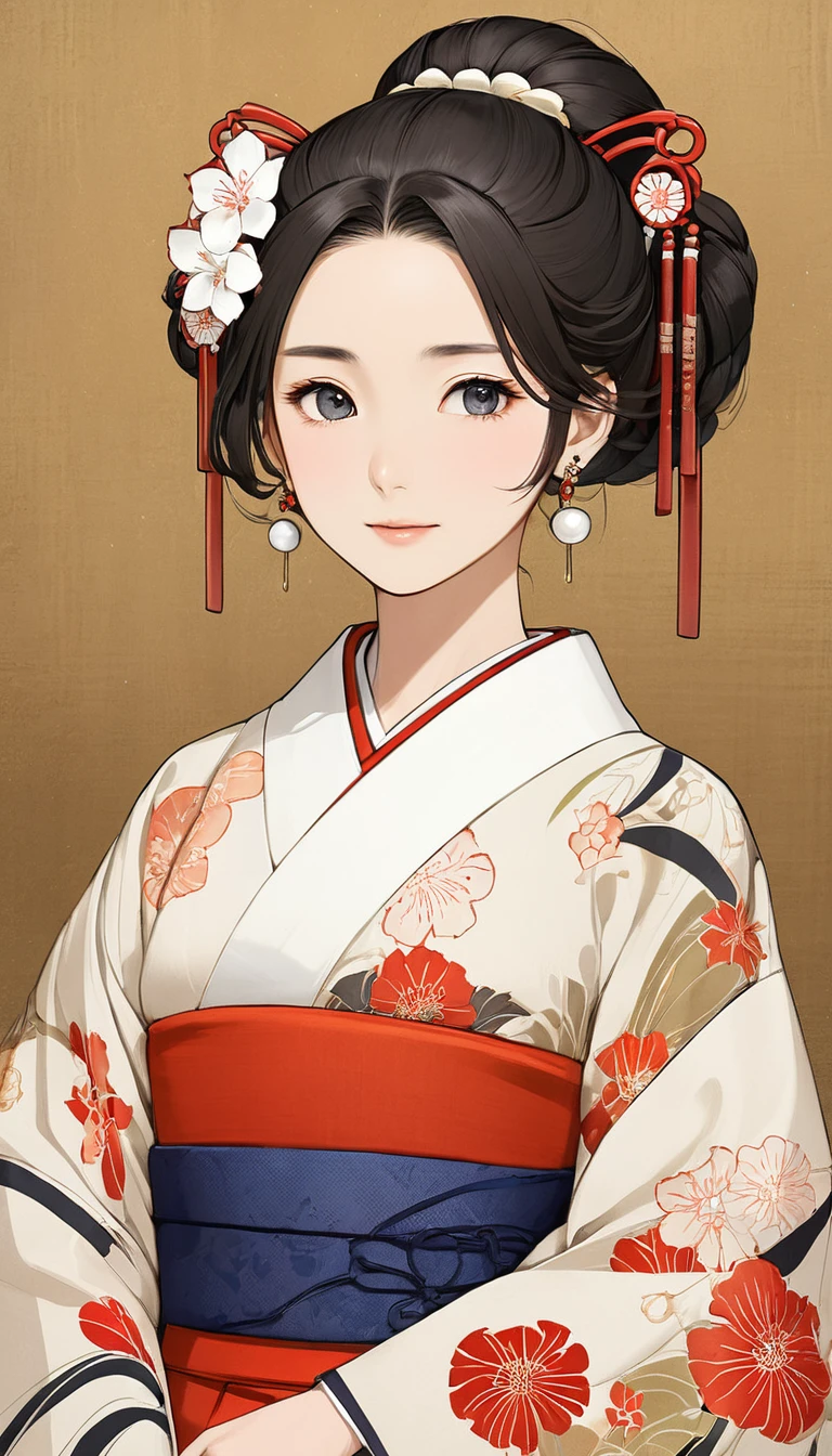 (masterpiece, Highest quality:1.2), One girl, alone,bony body、15 years old、Earrings、Edo Period、Hanafuda style