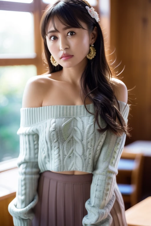 luna, ((  sweater, long sleeves, ???? shoulders, skirt,  :1.4)),sarong, sunset, beach, floral print,  depth of field, night cityscape, (1girl:1.6),   short hair, ((Sliver hair:1.2)), ulzzang-6500v1.1, (original: 1.2), (realistic: 1.3) , beautiful girl with beautiful details, extremely detailed eyes and face, eyes with beautiful details, absurd, incredibly absurd, huge file size, ultra detail, high resolution, ultra detailed, best quality, masterpiece, illustration, ultra detailed and beautiful, ultra detailed, CG, unity, 8k wallpaper, amazing, fine Detail, masterpiece, top quality, official art, extremely detailed CG unity 8k wallpaper, cinematic lighting, (perfect shiny skin:0.6), slim and smooth lines, (floating), (small ???????:1),  earrings ,