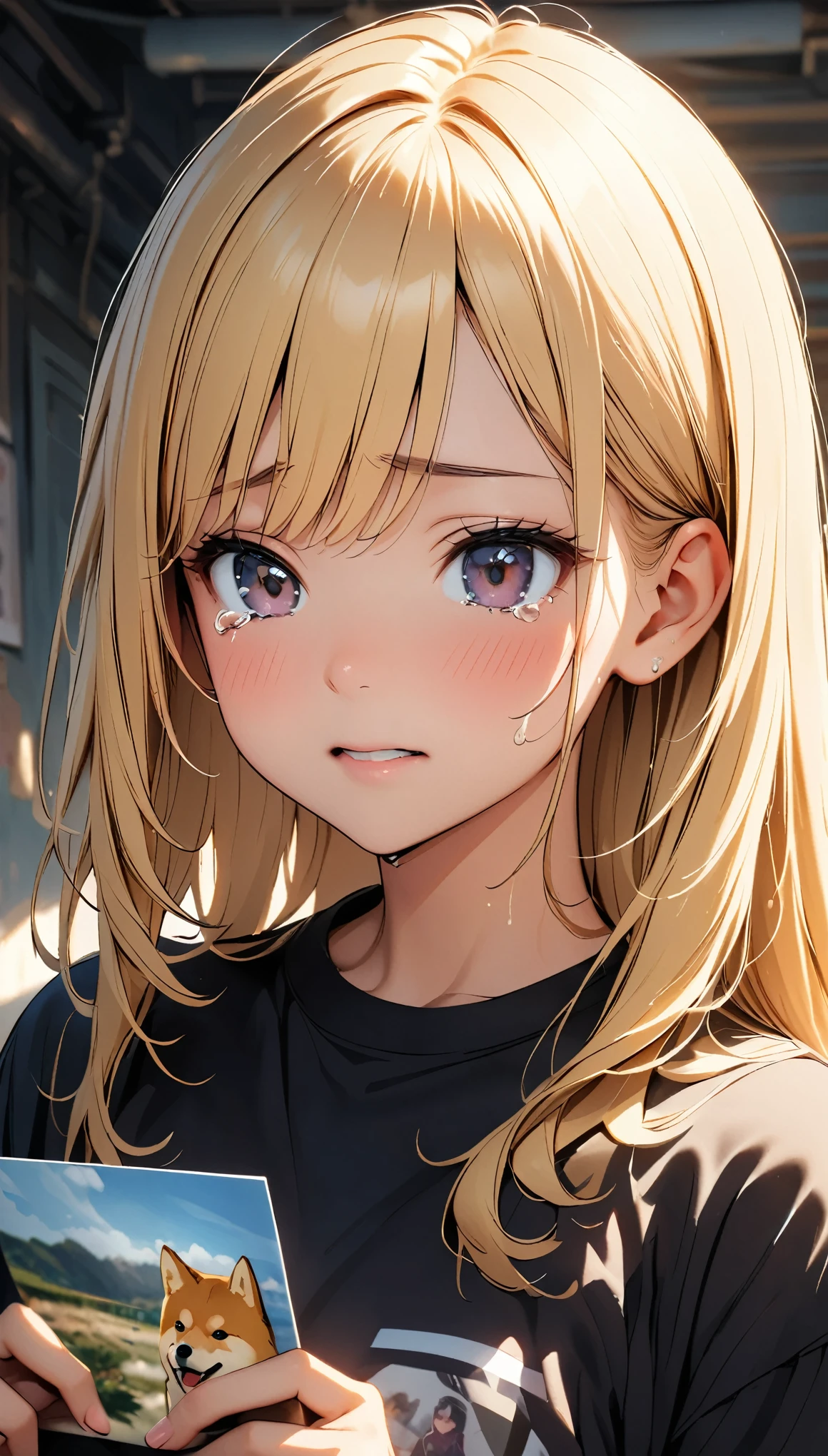 Commemorative photo of a girl and a Shiba Inu, 2 shots, Mameshiba, 6 year old girl, very cute, Good friends, Playing in the park, Dirt road, Plants, Light and shadow with attention to detail, Background Blur, (Highest quality:1.2, 4K, 8k, Very detailed, Attention to detail, masterpiece:1.2, Best aesthetics),