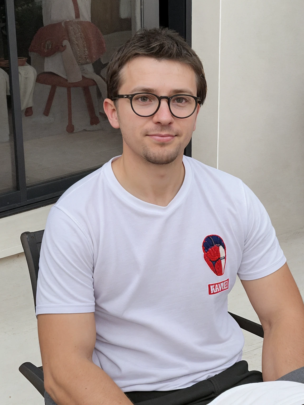 seb, wearing a fitted traditional embroidered vest and white shirt, tight shorts and shoes, standing outdoors, quaint European village backdrop, golden hour, natural lighting, relaxed confident expression, depth of field