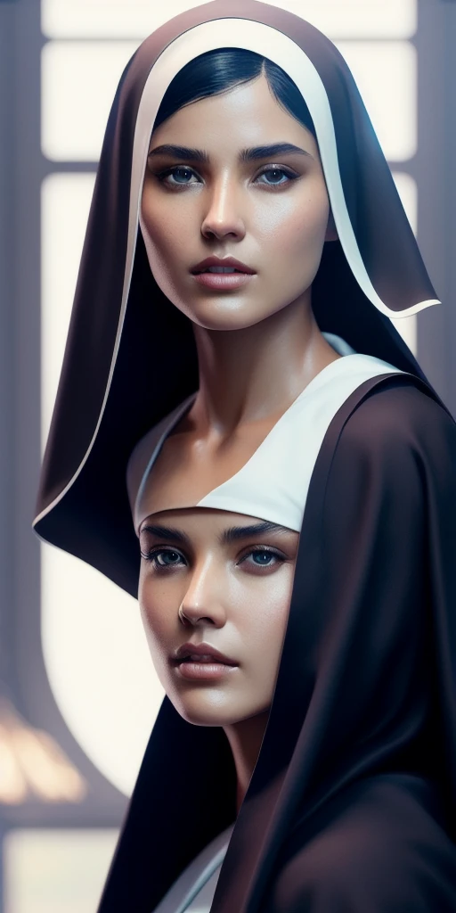 Beautiful woman portrait, , ((Nuns)), Model shooting style, (Highly detailed CG Unity 8k wallpaper), Full body photos of the most beautiful works of art in the world, Professional, majestic oil painting by Ed Blinky, Atey Gailan, Studio Ghibli, Jeremy Mann, Greg Manchess, Antonio Moro, Trending on Art Station, Trending on CGSociety, Complex, Attention to detail, Sharp focus, dramatic, Photorealistic paintings by Midjourney and Greg Rutkowski