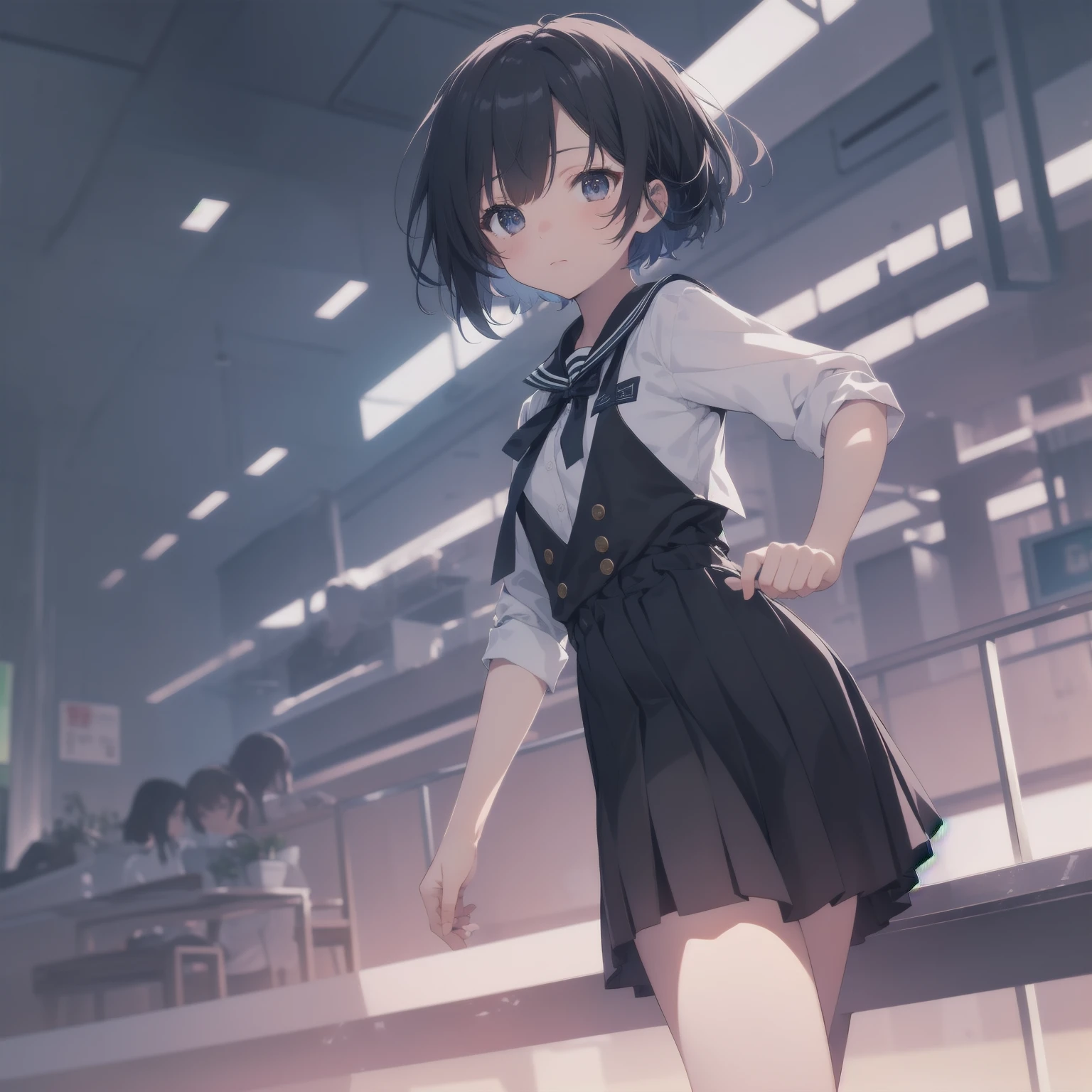 ultra-absurdres-Top quality by artist God, ultra-detailed, high resolution, anime moe artstyle, best anime 8k konachan wallpaper, pixiv contest winner, pool:2810, perfect anatomy,break, 1girl, (Please draw a girl walking sleepily to school alone. )break,(Solo,little female, -yeld:1.Full limbs, complete fingers,a junior hihort hair), short cut, flat chest, , small butt, small black eyes, beautiful detailed eyes, well-proportioned iris and pupils, expressive eyes, highres detailed hair, soft expression, salor school_uniform, sailor collar, serahuku, bow, pleated skirt,(Detailed Lighting), (Detailed background), in the School commute route. break,super detailed skin, Best cinematic lighting powered by famous artist, 8k,beauty illustration,photoshop_(medium),very aesthetic,break,((artist:kotorai )), artist:clamp ,artist:carnelian ,artist:kantoku ,