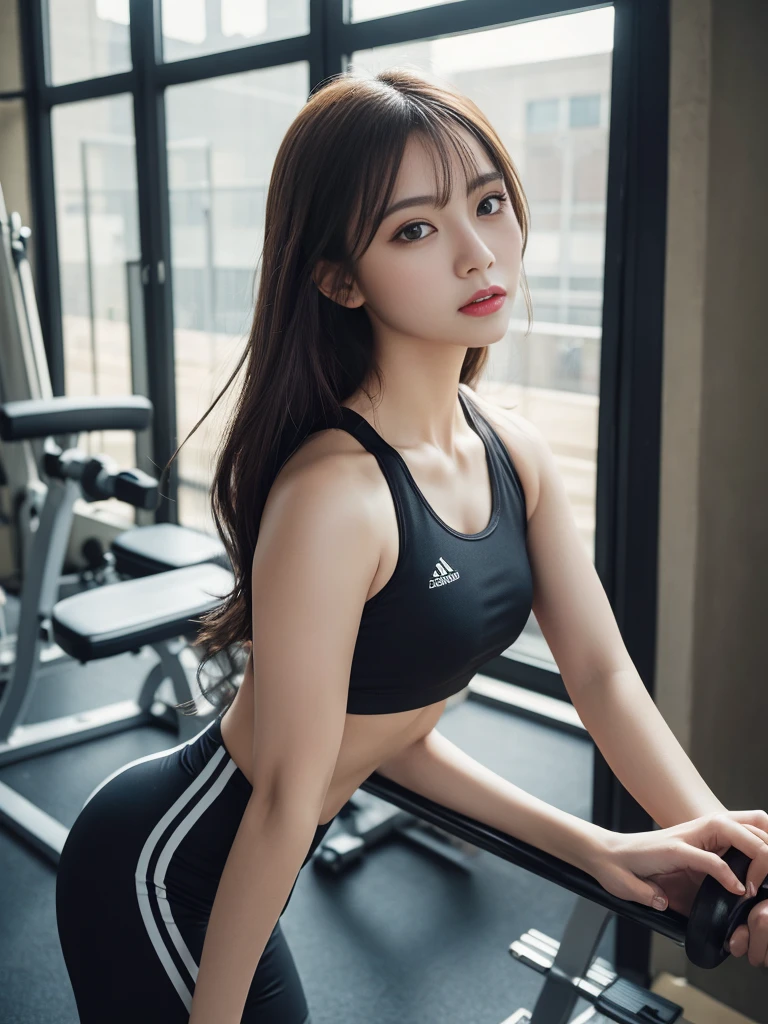 table top, highest quality, figure, super detailed, finely, High resolution, 8k wallpaper, Perfect dynamic composition, beautiful and fine eyes, fitness wear, Natural color lip,