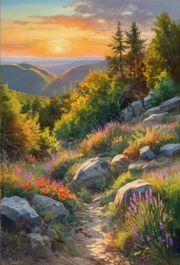In the Crimean mountains. Style of Stepan Kolesnikov,
pixel clarity,a high resolution,landscape oil,spectacular juicy,delicate pastel colors,bright color,photorealism,hyperdetailing, эффект 3D,16K, careful drawing of details,sunset,clouds, volumetric watercolor,drawing with colored ink and pen,professional photo,dark botanical,
high detail, clarity of lines