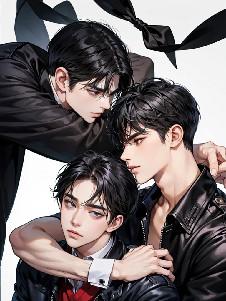 Two men, black hair, lover, simple background, Sweet Face,