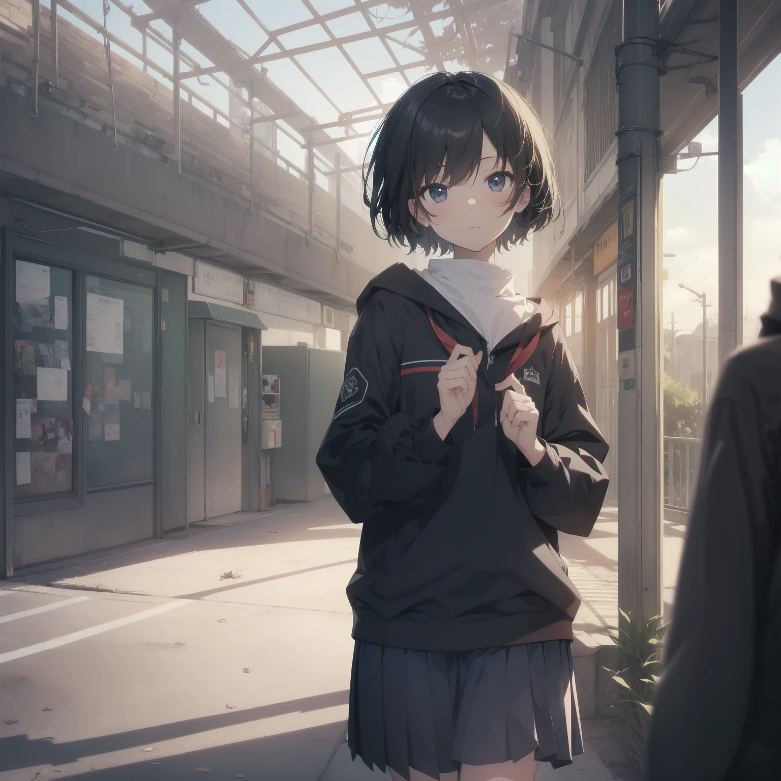 ultra-absurdres-Top quality by artist God, ultra-detailed, high resolution, anime moe artstyle, best anime 8k konachan wallpaper, pixiv contest winner, pool:2810, perfect anatomy,break, 1girl, (Please draw a girl walking sleepily to school alone. )break,(Solo,little female, 13-year-old:1.3),Full limbs, complete fingers,a junior high school student, (very short hair), short cut, flat chest, , small butt, small black eyes, beautiful detailed eyes, well-proportioned iris and pupils, expressive eyes, highres detailed hair, soft expression, salor school_uniform, sailor collar, serahuku, bow, pleated skirt,(Detailed Lighting), (Detailed background), in the School commute route. break,super detailed skin, Best cinematic lighting powered by famous artist, 8k,beauty illustration,photoshop_(medium),very aesthetic,break,((artist:kotorai )), artist:clamp ,artist:carnelian ,artist:kantoku ,