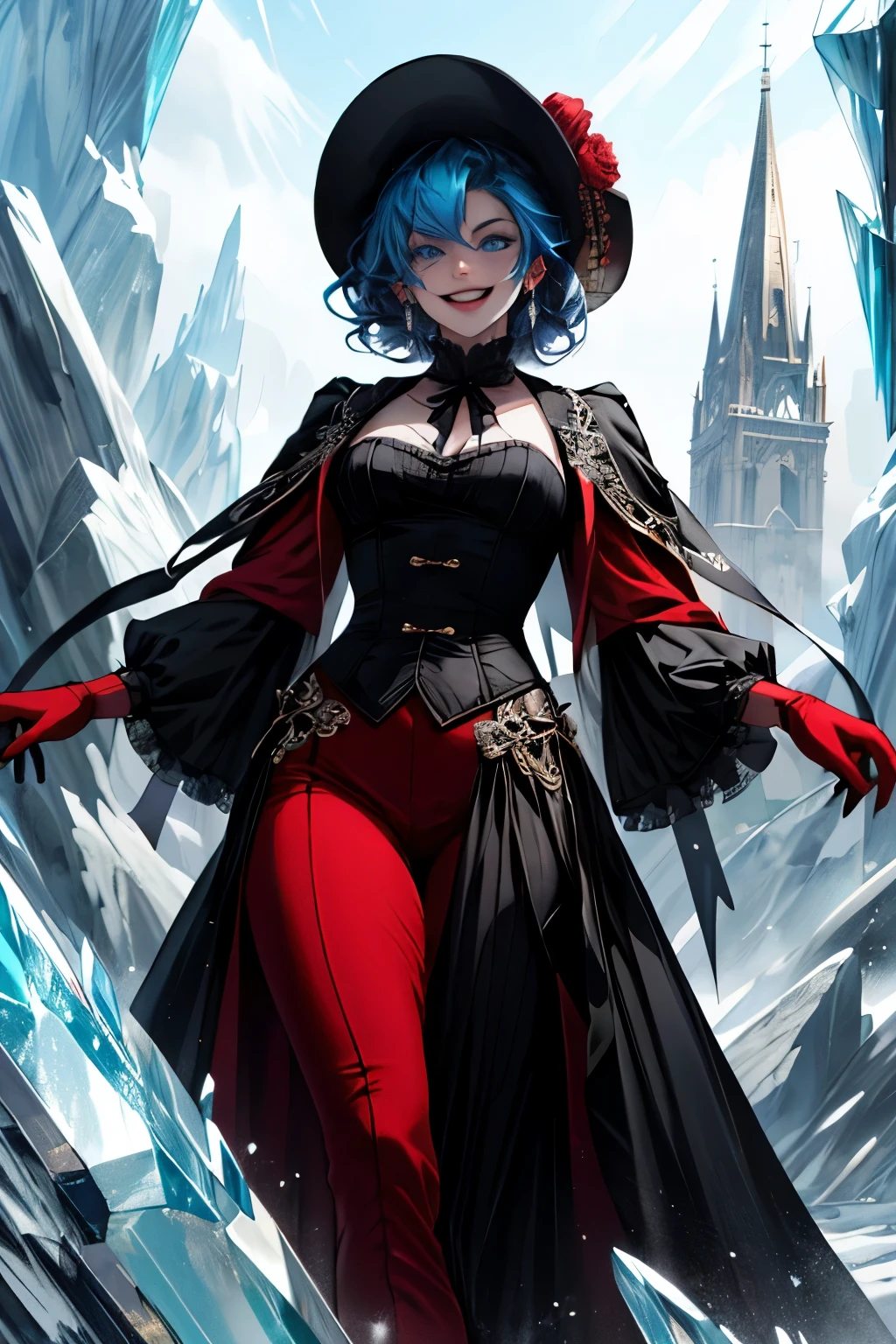 detailed face, crazy smile, bright blue eyes