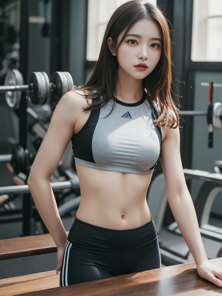 table top, highest quality, figure, super detailed, finely, High resolution, 8k wallpaper, Perfect dynamic composition, beautiful and fine eyes, fitness wear, Natural color lip,