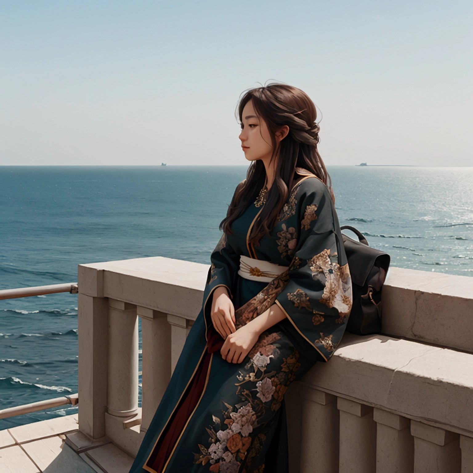 A thoughtful person looking at the horizon, with a hazy background.
