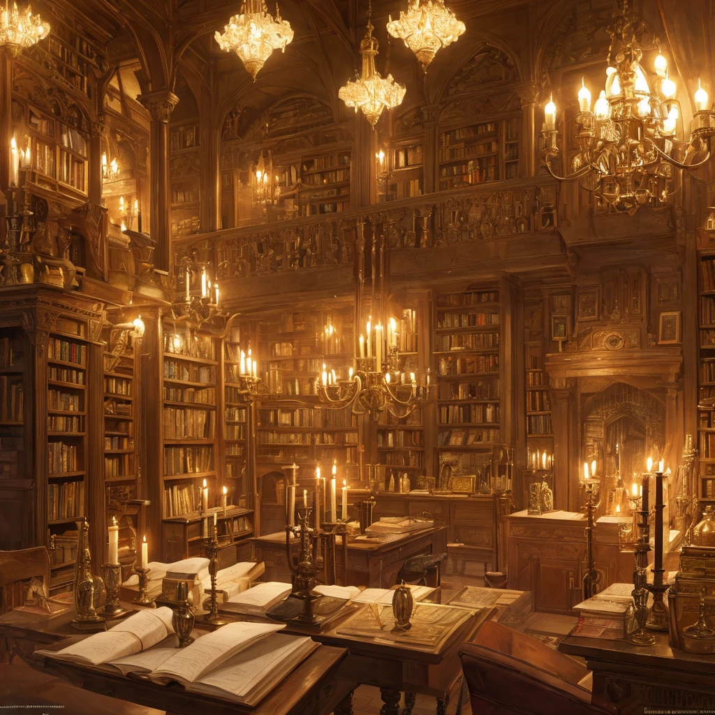 medieval merchant's study,interior scene,detailed architectural elements,antique furniture,old books and scrolls,candles and candlesticks,warm lighting,rich color palette,chiaroscuro lighting,ornate details,intricate textures,high level of realism,cinematic composition,photorealistic,digital painting,concept art