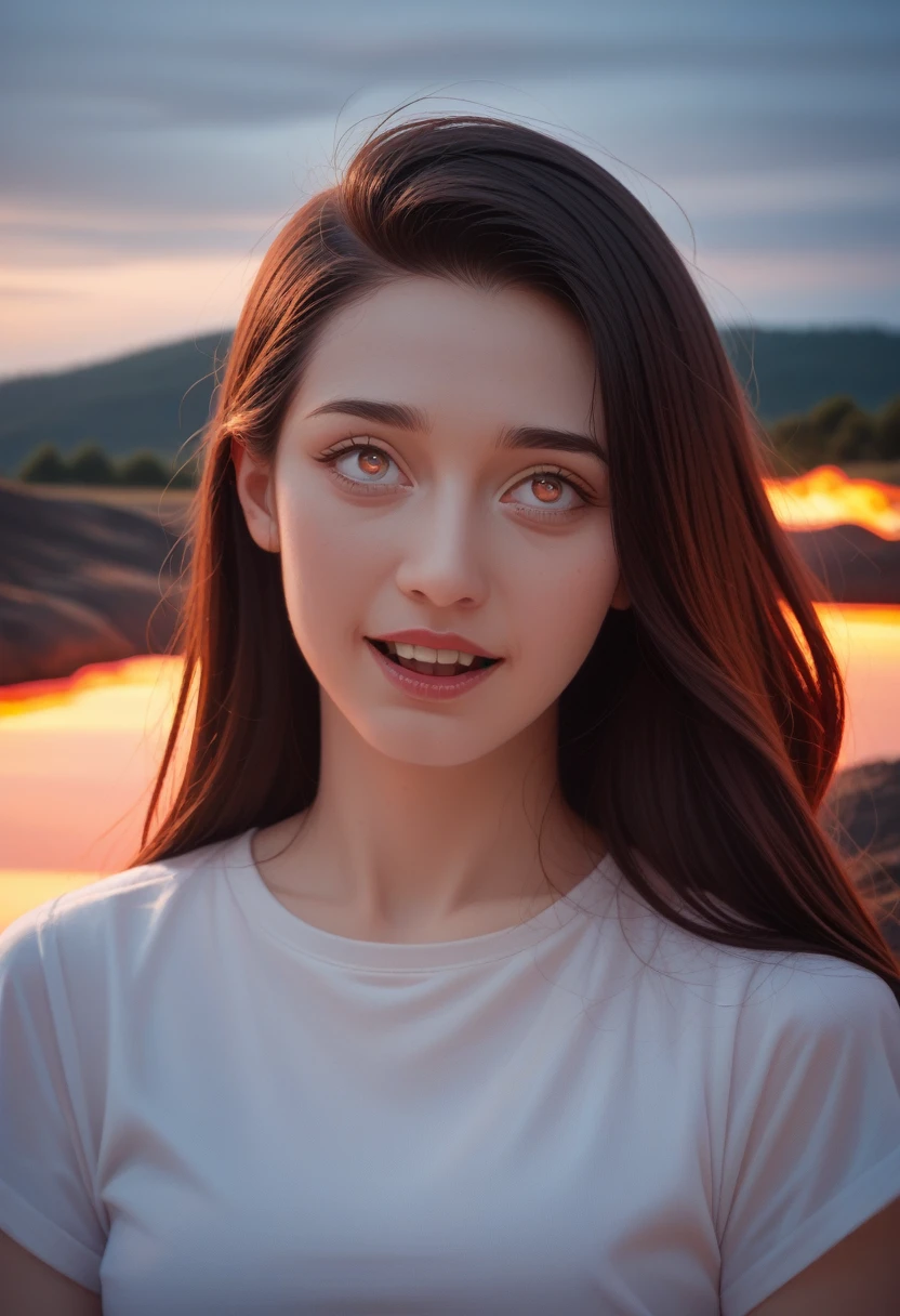 35mm Photography, White cropped top, beautiful earth filled with water and lava, Perfect eyes, Clear focus, 8k HD, Crazy details, complex, Caenorhabditis elegans, Atmospheric 4k Ultra Detail, Sensibility, Clear focus, masterpiece, color, Surrealism, vivid colors, (Very detailed CG Unity 8k wallpaper), complex, High Detail, Clear focus, Practical, symmetry, Volumetric Lighting, beautiful, rich dark masterpiece, Dan Mumford (dan mumford) and Mark M.. Simonetti-style astrophotography