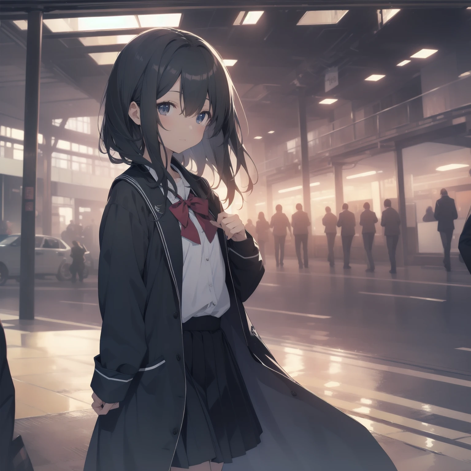ultra-absurdres-Top quality by artist God, ultra-detailed, high resolution, anime moe artstyle, best anime 8k konachan wallpaper, pixiv contest winner, pool:2810, perfect anatomy,break, 1girl, (Please draw a girl walking sleepily to school alone. )break,(Solo,little female, 13-year-old:1.3),Full limbs, complete fingers,a junior high school student, (very short hair), short cut, flat chest, , small butt, small black eyes, beautiful detailed eyes, well-proportioned iris and pupils, expressive eyes, highres detailed hair, soft expression, salor school_uniform, sailor collar, serahuku, bow, pleated skirt,(Detailed Lighting), (Detailed background), in the School commute route. break,super detailed skin, Best cinematic lighting powered by famous artist, 8k,beauty illustration,photoshop_(medium),very aesthetic,break,((artist:kotorai )), artist:clamp ,artist:carnelian ,artist:kantoku ,