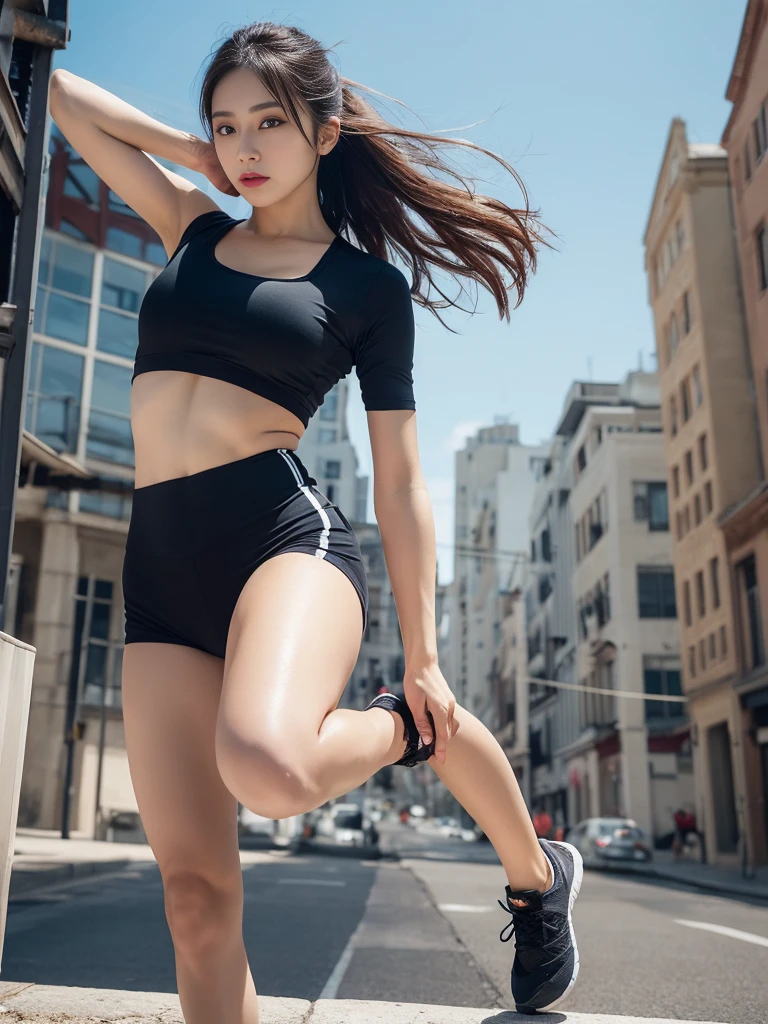 table top, highest quality, figure, super detailed, finely, High resolution, 8k wallpaper, Perfect dynamic composition, beautiful and fine eyes, fitness wear, Natural color lip,