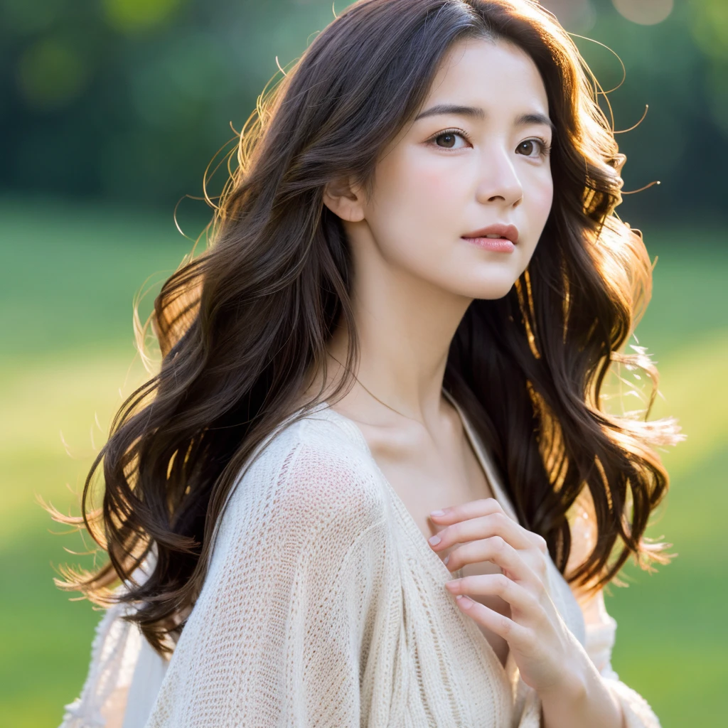 Beautiful woman with beautiful wavy long hair, Sexy ches, Ultra-high resolution,(Realistic:1.4), ((Highest quality)), ((masterpiece)), (be familiar with),