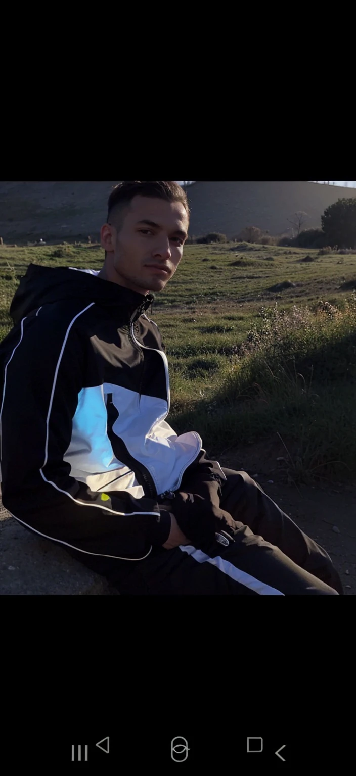 A guy in a tracksuit and a jacket half open