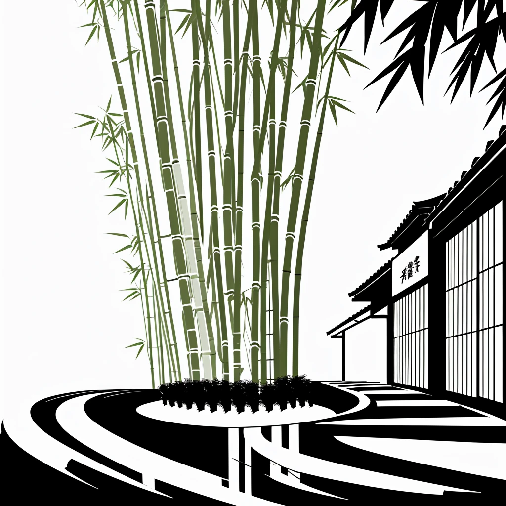 Fashionable logos of Japanese Omusubi specialty shops
Omusubi, Japanese bamboo bushes and bamboo leaves are painted on the logo like a road
The colors are black and white
Pretty cool
Stylish design
chic and modern design
White background