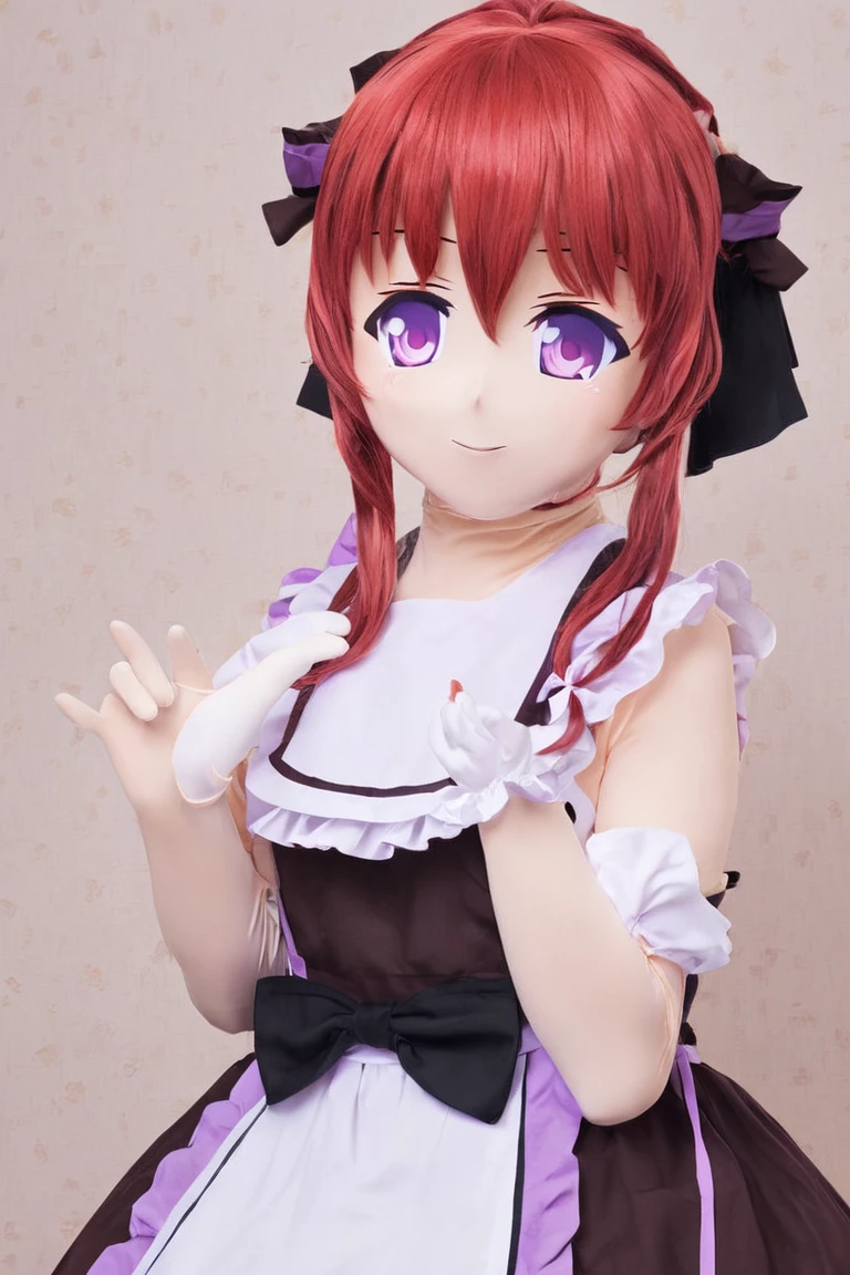 Anime Gao Cute Girl, Maid clothes, Purple eyes, Redhead 