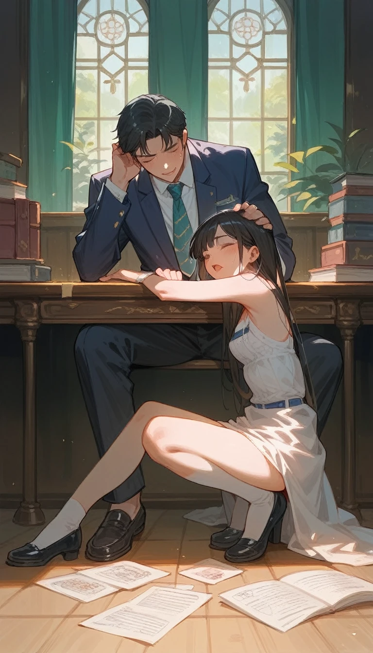 ((Highest quality)), ((masterpiece)), (detailed), A naughty junior high school girl who sexually seduces a man、Japanese、Erotic、Expose、Black Hair