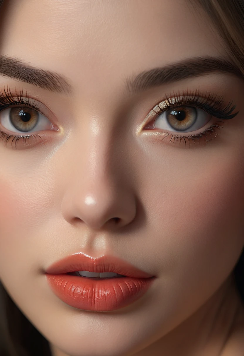 A beautiful woman with an extremely lustful, erotic expression, detailed and realistic face, full sexy lips, large bedroom eyes, long eyelashes, mischievous look, (best quality,4k,8k,highres,masterpiece:1.2),ultra-detailed,(realistic,photorealistic,photo-realistic:1.37),portrait, dramatic lighting, warm color tones, chiaroscuro, cinematic composition
