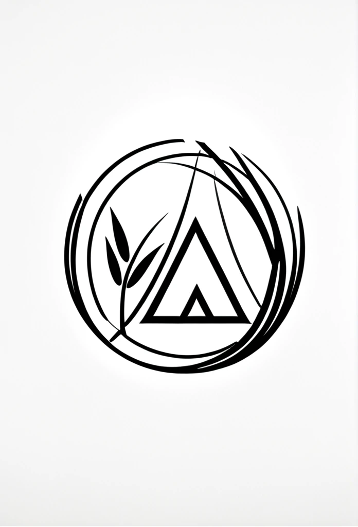 A stylish logo for a Japanese onigiri specialty store. Onigiri, bamboo grass, bamboo leaves, etc. are depicted in the logo like a road. The colors are black and white. Pretty cool. Stylish design. Chic and modern design. White background.