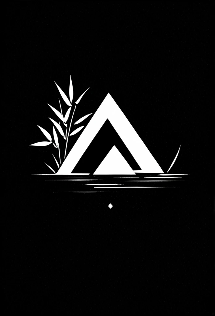 A stylish logo for a Japanese onigiri specialty store. Onigiri, bamboo grass, bamboo leaves, etc. are depicted in the logo like a road. The colors are black and white. Pretty cool. Stylish design. Chic and modern design. White background.