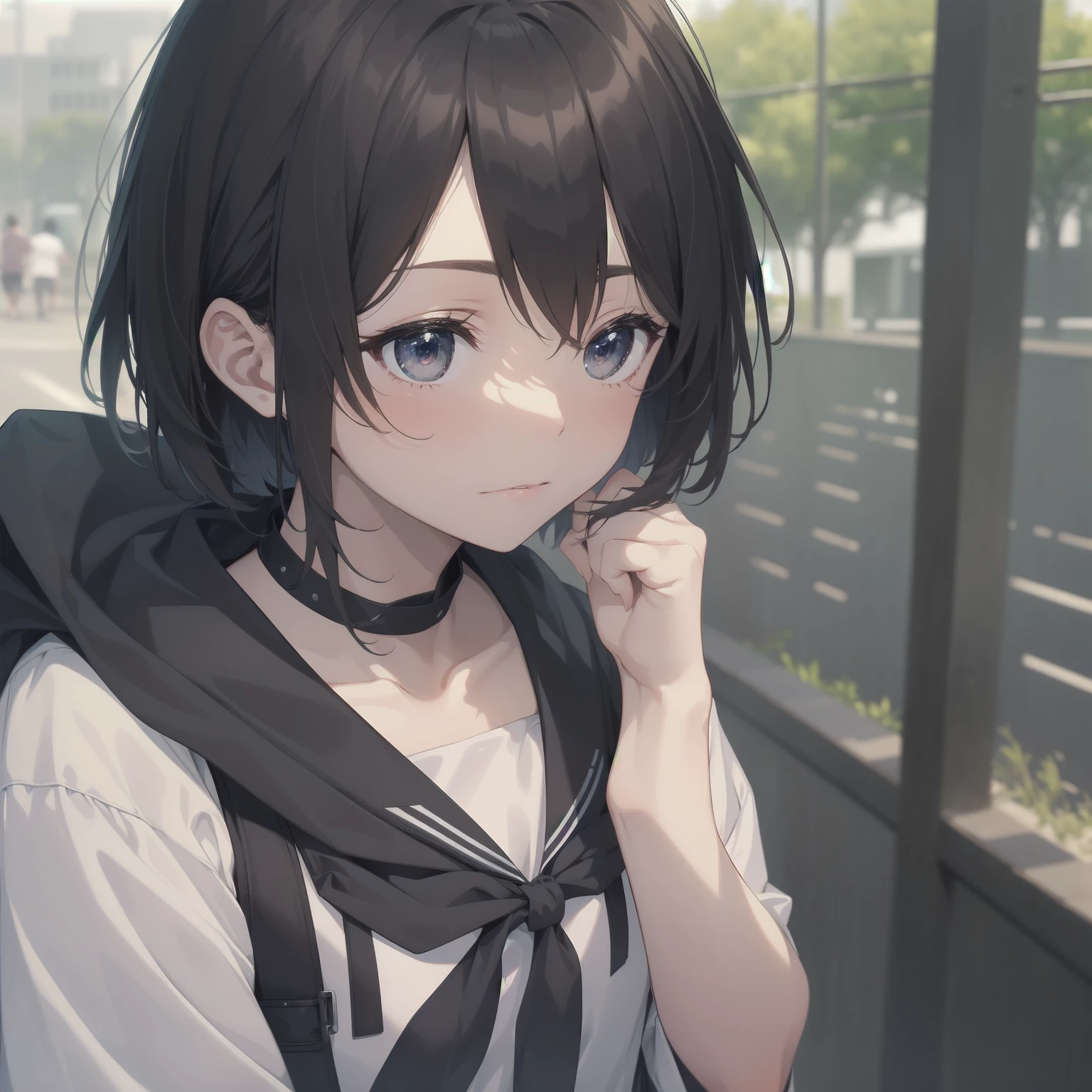 ultra-absurdres-Top quality by artist God, ultra-detailed, high resolution, anime moe artstyle, best anime 8k konachan wallpaper, pixiv contest winner, pool:2810, perfect anatomy,break, 1girl, (Please draw a girl walking sleepily to school alone. )break,(Solo,little female, 13-year-old:1.3),Full limbs, complete fingers,a junior high school student, (very short hair), short cut, flat chest, , small butt, small black eyes, beautiful detailed eyes, well-proportioned iris and pupils, expressive eyes, highres detailed hair, soft expression, salor school_uniform, sailor collar, serahuku, bow, pleated skirt,(Detailed Lighting), (Detailed background), in the School commute route. break,super detailed skin, Best cinematic lighting powered by famous artist, 8k,beauty illustration,photoshop_(medium),very aesthetic,break,((artist:kotorai )), artist:clamp ,artist:carnelian ,artist:kantoku ,