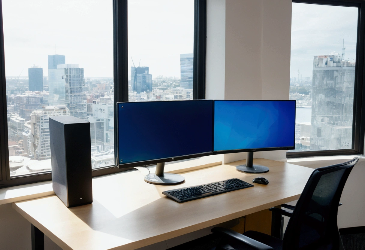 a picture of a computer monitor in an office