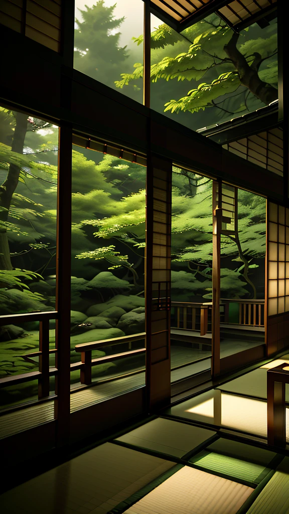 masterpiece,absurd resolution,8k,
EnhanceImage,natural light, score_9, no humans, scenery, tree, sliding doors, tatami, cushion, pillow, nature, indoors, forest, east asian architecture