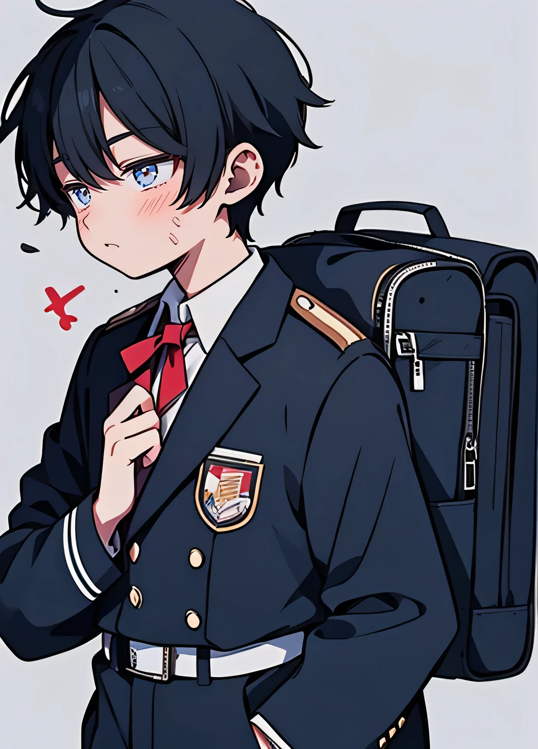 a 20 years old male, motivated expression, in a uniform for school