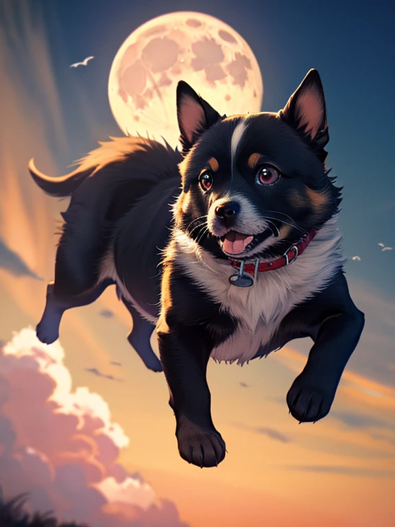 Flying Puppy, masterpiece, moon, uhd, retina, masterpiece, ccurate, anatomically correct, textured skin, super detail, high details, high quality, best quality, highres, 4K