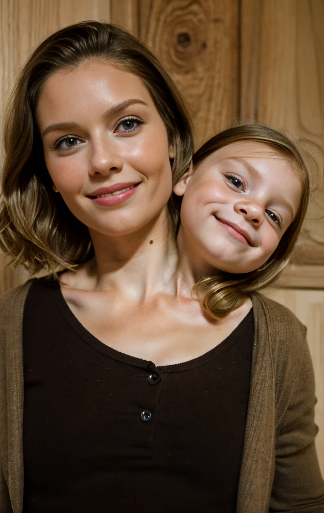 2heads, mom and daughter, (one head adult:1.5), (one head young child:1.5), (one blonde and one brunette:1.5)