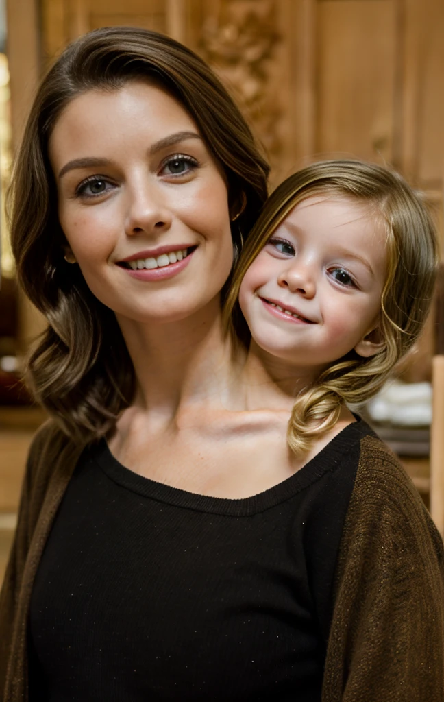 2heads, mom and daughter, (one head adult:1.5), (one head young child:1.5), (one blonde and one brunette:1.5)