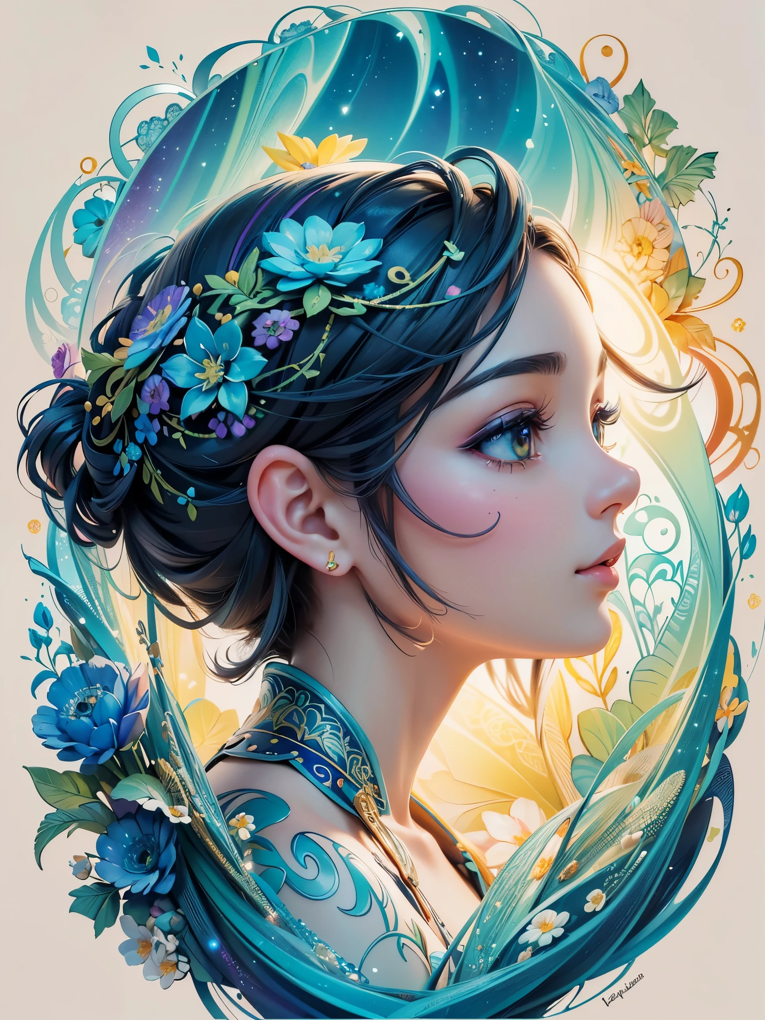 Young princess dreaming of nebula and galaxies, shooting stars, vibrant colors, night time sky background, [Zhang Ziyi|Aishwarya Rai], in a modern and abstract setting, with bold and colorful abstract art, blurred background, bright lighting, official art, unity 8k wallpaper, (zentangle, mandala, tangle, entangle), intricate clothes,zhongfenghua (full body,from everywhere,masterpiece, top quality, best quality, official art, beautiful and aesthetic:1.2), extremely detailed,(fractal art:1.1),(colorful:1.1)(flowers:1.3),highest detailed,(zentangle:1.2), (dynamic pose), (abstract background:1.3), (shiny skin), (many colors:1.4), romanticism,