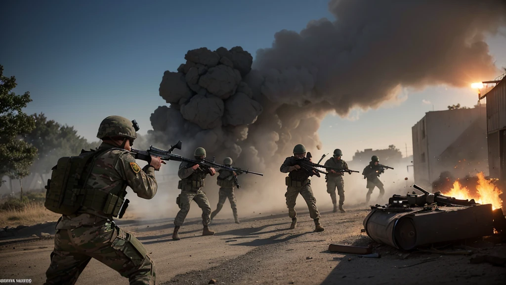 Create a high-resolution 4K image using a realistic engine that depicts a group of soldiers in an intense urban combat scenario, reminiscent of games like Call of Duty: Modern Warfare and Call of Duty: Black Ops. The scene should feature several soldiers equipped with modern military gear, including helmets, night vision goggles, tactical vests, and rifles. The soldiers should be dressed in camouflage uniforms suitable for urban warfare.Position the soldiers as if they are moving cautiously through a war-torn urban area, with damaged concrete walls and rubble in the background. Some soldiers should be aiming their weapons forward, suggesting they are in the midst of a firefight or preparing for one. The body language and positioning should indicate coordination and training.Ensure the visual quality is 4K ULTRA HD, with realistic textures and detailed character models. The lighting should be lifelike, with realistic shadows and highlights that add depth and a three-dimensional feel to the scene. Include subtle visual effects such as smoke and dust to enhance the chaotic and gritty atmosphere of the urban battlefield.