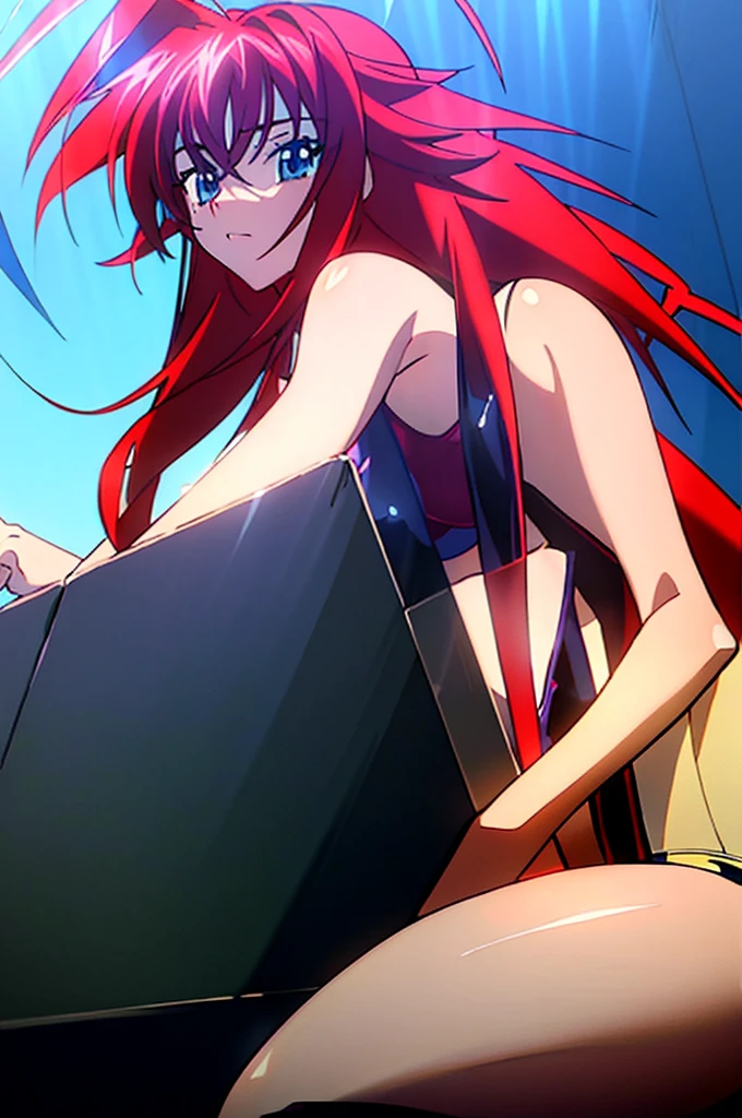 1 girl, (dramatic angle:1.5), (bright pupils), light_smile, solo_focus, looking at viewer, light_up, vivid, sharp, shine, cinematic_lighting, (open_clothes), (all intricate), (best quality), (game CG),(portrait shot, eye focus:1.3),
BREAK
rias_gremory, ahoge, hair between eyes, long hair,  red hair,(swimsuit, bikini:1.5),,
BREAK
 crystals,  EL_type1,(red, white:1.5),,fu_style,glowing, shadow, school pool, (campus swimming pool)