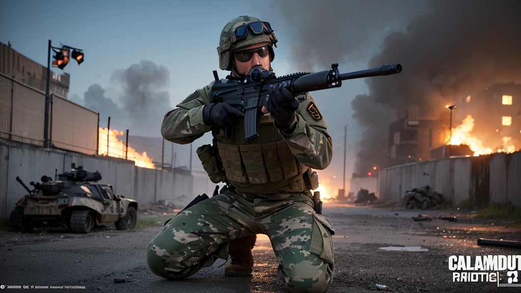 Create a high-resolution 4K image using a realistic engine that depicts a group of soldiers in an intense urban combat scenario, reminiscent of games like Call of Duty: Modern Warfare and Call of Duty: Black Ops. The scene should feature several soldiers equipped with modern military gear, including helmets, night vision goggles, tactical vests, and rifles. The soldiers should be dressed in camouflage uniforms suitable for urban warfare.

Position the soldiers as if they are moving cautiously through a war-torn urban area, with damaged concrete walls and rubble in the background. Some soldiers should be aiming their weapons forward, suggesting they are in the midst of a firefight or preparing for one. The body language and positioning should indicate coordination and training.

Ensure the visual quality is 4K ULTRA HD, with realistic textures and detailed character models. The lighting should be lifelike, with realistic shadows and highlights that add depth and a three-dimensional feel to the scene. Include subtle visual effects such as smoke and dust to enhance the chaotic and gritty atmosphere of the urban battlefield.