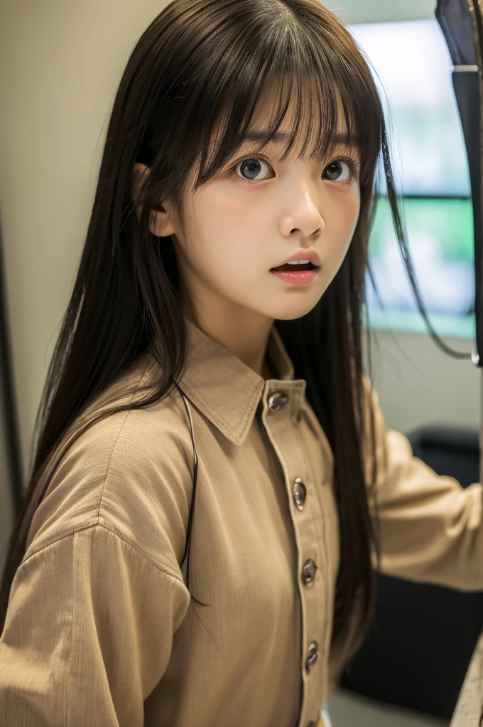 ((highest quality, masterpiece :1.3)), Photorealistic、Ultra-high resolution、Natural skin texture、Hyperrealism、Ultra close-up、Beautiful Japanese girl in her early teens、Tight Chinese fighting suit、ロープでボンテージ、playroom、Frightened expression、My eyes are watering