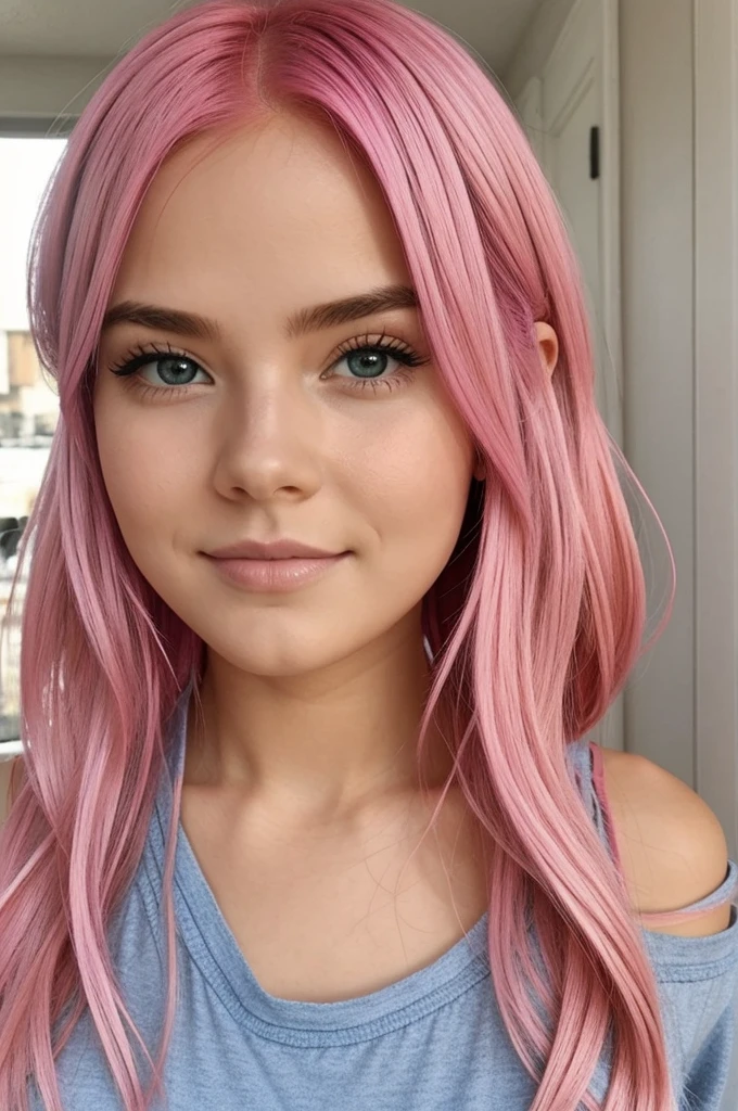 cute girl with pink hair