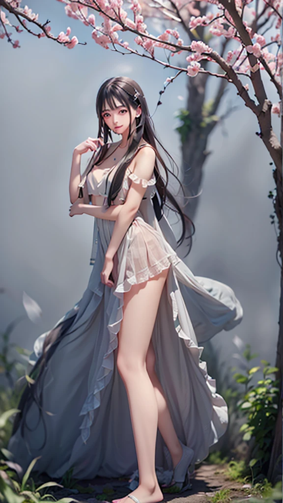 a beautiful young Korean girl with long hair, full body true beauty, 1 girl, standing, enjoying a beautiful day, park, cherry blossoms, cherry trees, spring, soft light, detailed face, beautiful eyes, long eyelashes, beautiful lips , detailed clothing, flowing dress, tranquility, serene, photorealistic, (best quality, 8k, high resolution, masterpiece: 1.2), ultra detailed, (realistic, photorealistic, photorealistic: 1.37), HDR, studio lighting, vivid colors, warm color palette, natural light, magical
